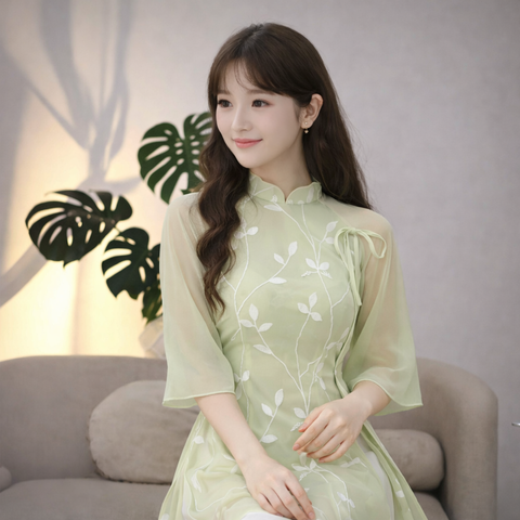 Bộ Trang Phục Dân Tộc Lễ Hội Việt Nam Tay Dài Màu Xanh Lá