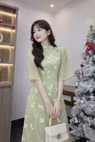 Bộ Trang Phục Dân Tộc Lễ Hội Việt Nam Tay Dài Màu Xanh Lá