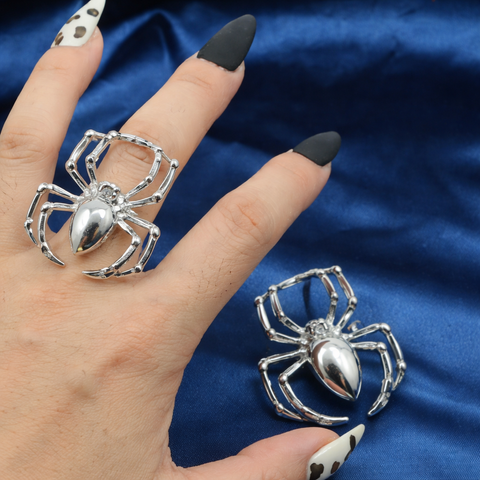 Nhẫn Nhện Hợp Kim Đen Bạc Unisex Punk Rock Mạnh Mẽ