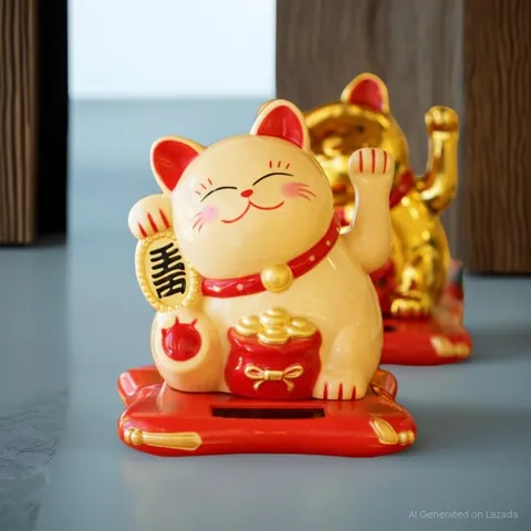 Mèo Thần Tài Vẫy Tay Năng Lượng Mặt Trời - Mèo May Mắn Maneki Neko Trang Trí Bàn Làm Việc, Xe Hơi, Cửa Hàng Tài Lộc