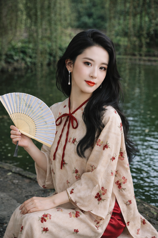 Bộ Trang Phục Dân Tộc Áo Dài Lễ Hội Việt Nam Cổ Điển - Áo Dài Tay Họa Tiết Hoa & Quần Dài Tay