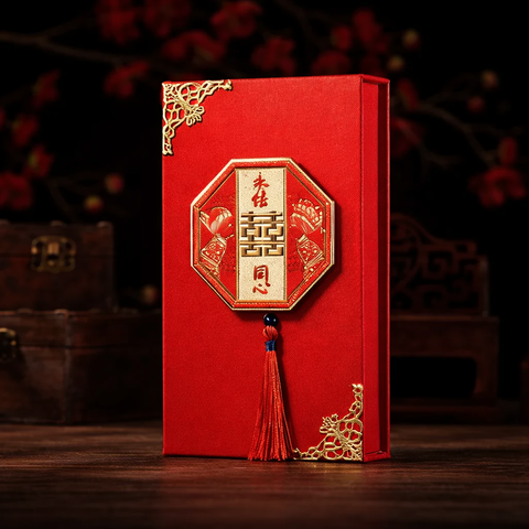 Hộp Quà Cưới Cao Cấp Đỏ Nhung - Thiết Kế Song Hỷ Sang Trọng Đựng Trang Sức, Tiền Mừng.