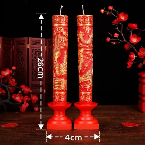 Cặp Nến Long Phụng Đám Cưới Cao Cấp - Đèn Cày Bái Đường Rồng Phượng Khắc Nổi Màu Đỏ Vàng Sang Trọng