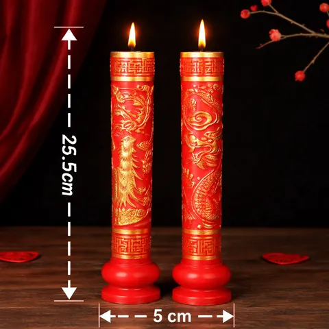 Cặp Nến Long Phụng Đám Cưới Cao Cấp - Đèn Cày Bái Đường Rồng Phượng Khắc Nổi Màu Đỏ Vàng Sang Trọng
