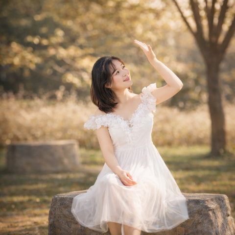 Đầm ren trắng hai dây công chúa dáng ngắn