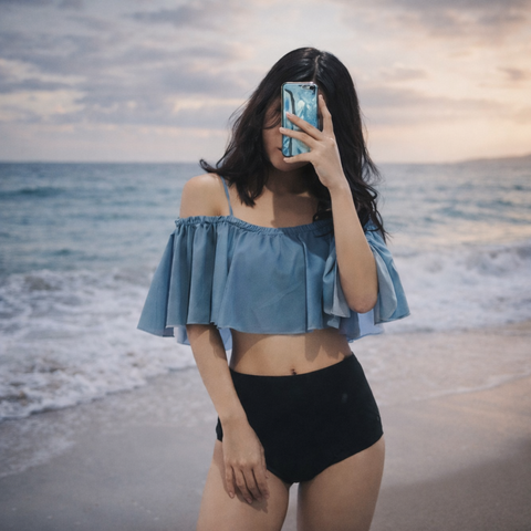 Bikini thắt nơ cổ bèo nhún quyến rũ