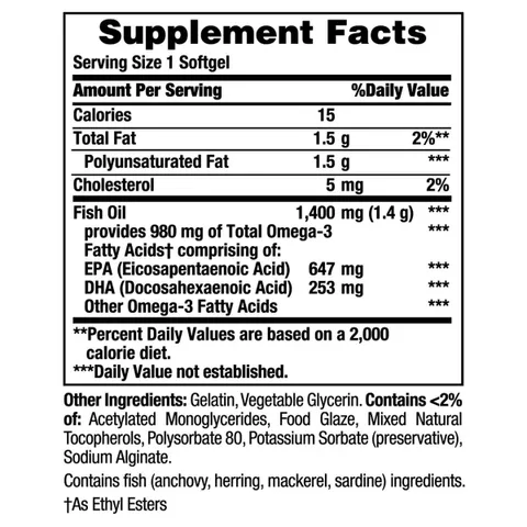 Viên Fish Oil 1400mg omega 3 980mg Nature’s Bounty của Mỹ