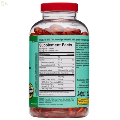 Viên dầu cá Kirkland wild alaskan fish oil 1400mg 230 viên Mỹ 672100