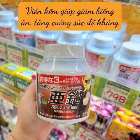 Viên nhai kẽm Orihiro Japan 180 viên