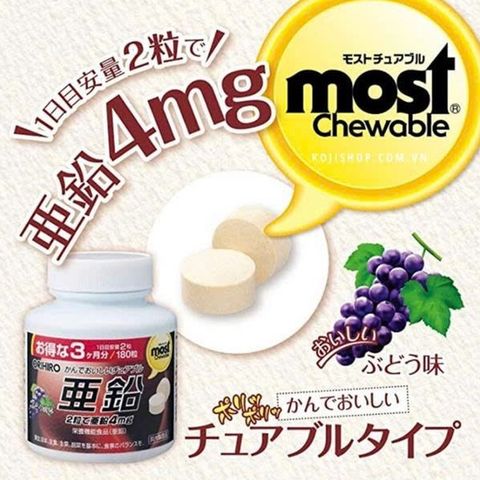 Viên nhai kẽm Orihiro Japan 180 viên