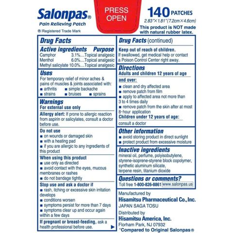 Miếng dán Salonpas Hisamitsu 140 miếng của Mỹ