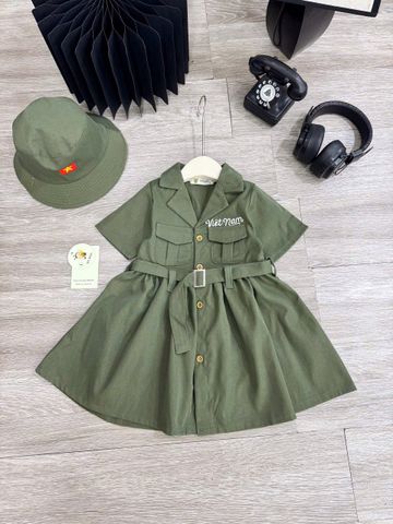 Set bộ xanh bộ đội Việt Nam 30/4 2/9 tặng kèm mũ cho bé trai bé gái mặc đi chơi lễ quốc khánh 8-28kg