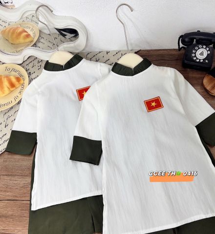 Set áo dài Việt Nam bé trai bé gái kèm túi chất đũi mát mềm mặc đi chơi 30/4 2/9 Quốc Khánh