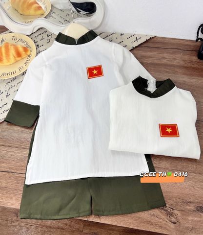 Set áo dài Việt Nam bé trai bé gái kèm túi chất đũi mát mềm mặc đi chơi 30/4 2/9 Quốc Khánh