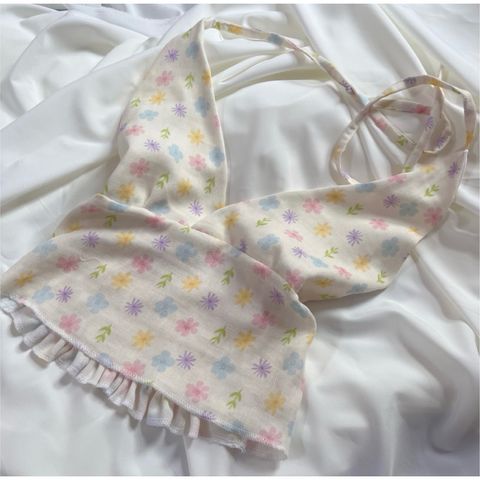Áo cổ yếm hoa nhí cột nơ cổ, hở lưng, dễ thương mẫu mới 2025 | chất liệu linen xô 100 tự nhiên