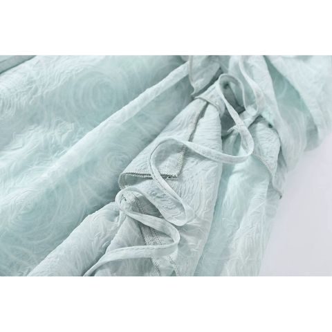 [sẵn] Đầm maxi thiết kế hai dây màu xanh pastel, chất voan hoa hồng, dáng dàu xẻ tà phối bèo 2025