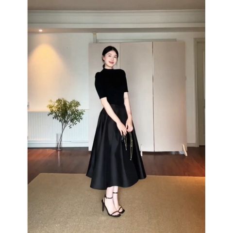 [sẵn] Chân váy thiết kế dáng dài RICH SKIRT bồng xoè 360 độ màu đen tafta hết 3 mét vải/  mẫu mới 2026