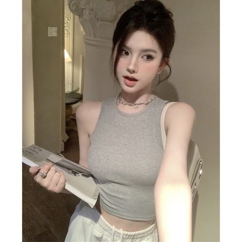 [sẵn xám] Áo ba lỗ ôm body sát nách, khoét lưng, dáng lửng, màu trơn basic mặc nhà, đi biển, đi tập