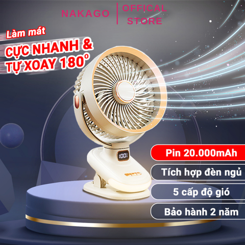 Hàng Cao Cấp - Quạt tích điện, Quạt kẹp mini hẹn giờ có đèn ngủ chỉnh tốc độ gió Pin dung lượng cao 20.000mah NA12