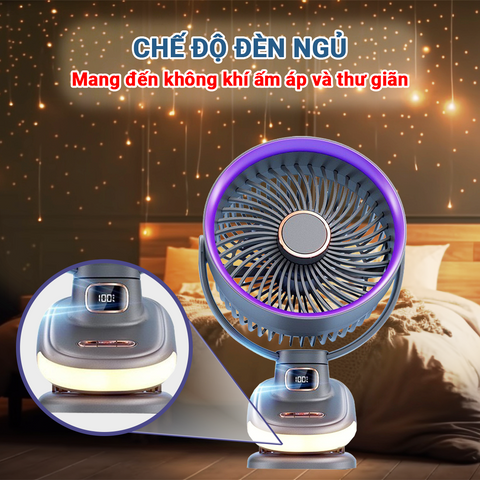 Hàng Cao Cấp - Quạt tích điện, Quạt kẹp mini hẹn giờ có đèn ngủ chỉnh tốc độ gió Pin dung lượng cao 20.000mah NA12