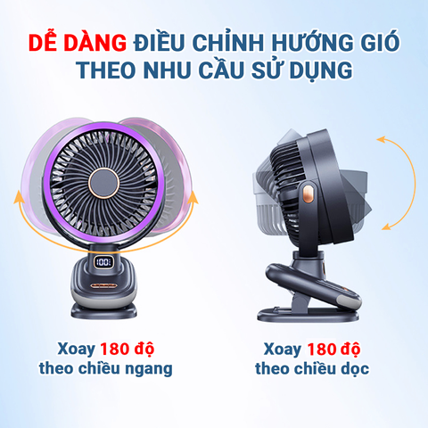 Hàng Cao Cấp - Quạt tích điện, Quạt kẹp mini hẹn giờ có đèn ngủ chỉnh tốc độ gió Pin dung lượng cao 20.000mah NA12