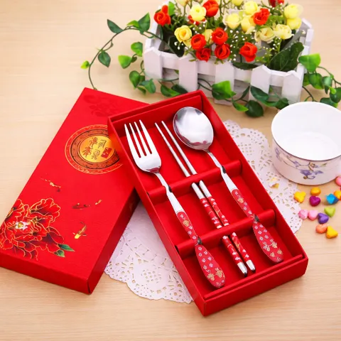 Combo Muỗng Nĩa Đũa Văn Phòng Họa Tiết Sang Trọng - Bộ Đồ Ăn Cá Nhân Cao Cấp Flower Style