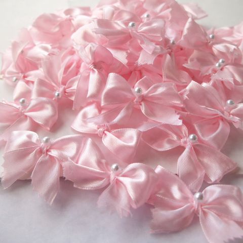 Gói 50 Nơ Lụa Satin Mini Thắt Sẵn Có Đính Ngọc Trang Trí Quà Tặng, Thủ Công Đa Năng.