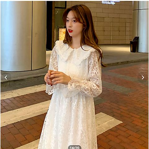 Đầm Ulzzang trắng thêu hoa phong cách Hàn Quốc