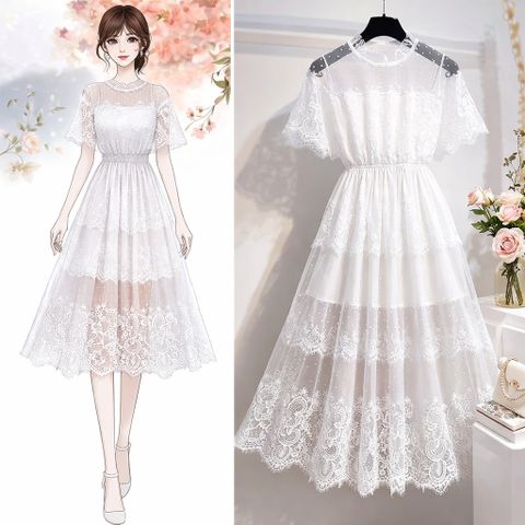 Đầm ren trắng công chúa phong cách hàn Quốc