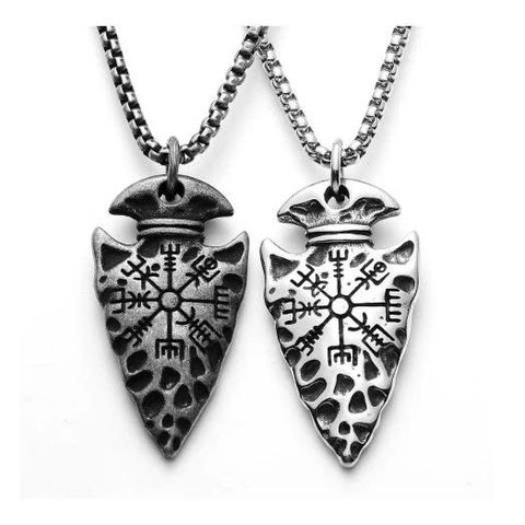 Dây Chuyền Nam Viking - Mặt Mũi Tên Khắc Ấn Rune Vegvísir - Phong Cách Gothic, Retro Mạnh Mẽ.