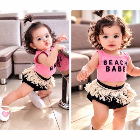 Độ bộ mùa hè bé gái Beach Babe kiểu dáng croptop