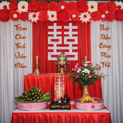 Câu đối xốp trang trí bàn thờ ngày cưới