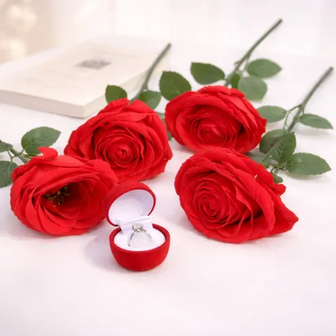 Hoa hồng nhung đựng nhẫn cưới trong ngày kỉ niệm