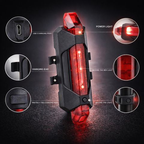 Đèn led báo hiệu 5 bóng gắn đuôi xe đạp