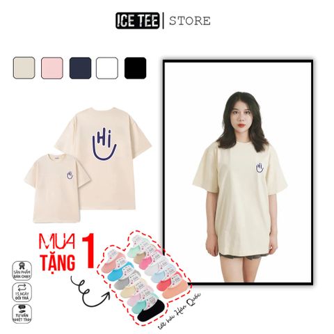 Áo Thun Nữ, Áo Phông Nam Nữ Unisex Tay Lỡ ICETEE Mã i26 Hình in 2 mặt say Hi Chất Cotton Form Rộng Phong Cách Ulzzang