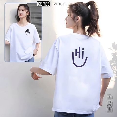 Áo Thun Nữ, Áo Phông Nam Nữ Unisex Tay Lỡ ICETEE Mã i26 Hình in 2 mặt say Hi Chất Cotton Form Rộng Phong Cách Ulzzang