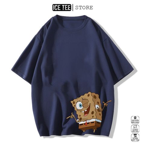 Áo Thun Nữ, Áo Phông Nam Nữ Unisex Tay Lỡ ICETEE Mã i33 Hình in Spongebob Cute Chất Cotton Form Rộng Phong Cách Ulzzang