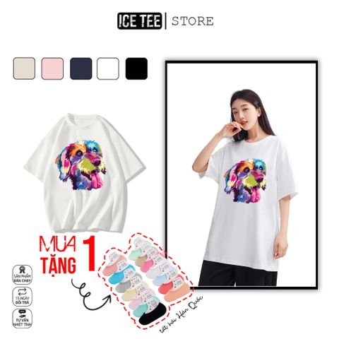 Áo Thun Nữ, Áo Phông Nam Nữ Unisex Tay Lỡ ICETEE Mã i32 Hình in Colordog Cute Chất Cotton Form Rộng Phong Cách Ulzzang