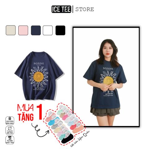 Áo Thun Nữ, Áo Phông Nam Nữ Unisex Tay Lỡ ICETEE Mã i39 Hình in Sonne Cute Chất Cotton Form Rộng Phong Cách Ulzzang