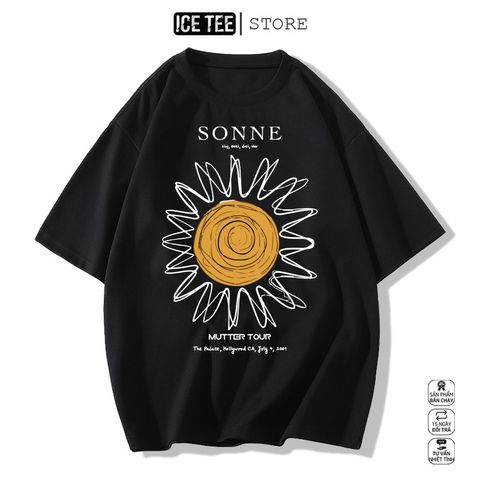 Áo Thun Nữ, Áo Phông Nam Nữ Unisex Tay Lỡ ICETEE Mã i39 Hình in Sonne Cute Chất Cotton Form Rộng Phong Cách Ulzzang