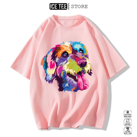 Áo Thun Nữ, Áo Phông Nam Nữ Unisex Tay Lỡ ICETEE Mã i32 Hình in Colordog Cute Chất Cotton Form Rộng Phong Cách Ulzzang