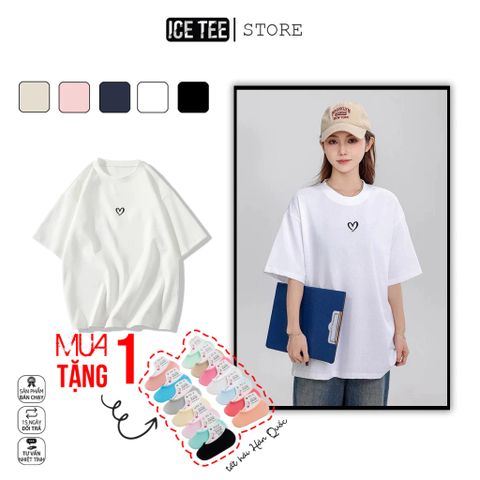 Áo Thun Nữ, Áo Phông Nam Nữ Unisex Tay Lỡ ICETEE Mã i56 Hình in Mini Heart Cute Chất Cotton Form Rộng Phong Cách Ulzzang