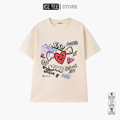 Áo Thun Nữ, Áo Phông Nam Nữ Unisex Tay Lỡ ICETEE Mã i17 Hình in Trái Tim Cute Chất Cotton Form Rộng Phong Cách Ulzzang