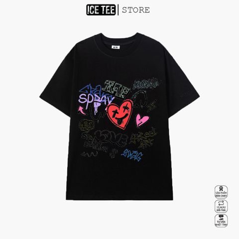Áo Thun Nữ, Áo Phông Nam Nữ Unisex Tay Lỡ ICETEE Mã i17 Hình in Trái Tim Cute Chất Cotton Form Rộng Phong Cách Ulzzang