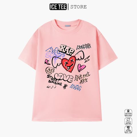 Áo Thun Nữ, Áo Phông Nam Nữ Unisex Tay Lỡ ICETEE Mã i17 Hình in Trái Tim Cute Chất Cotton Form Rộng Phong Cách Ulzzang