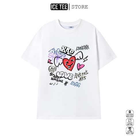 Áo Thun Nữ, Áo Phông Nam Nữ Unisex Tay Lỡ ICETEE Mã i17 Hình in Trái Tim Cute Chất Cotton Form Rộng Phong Cách Ulzzang