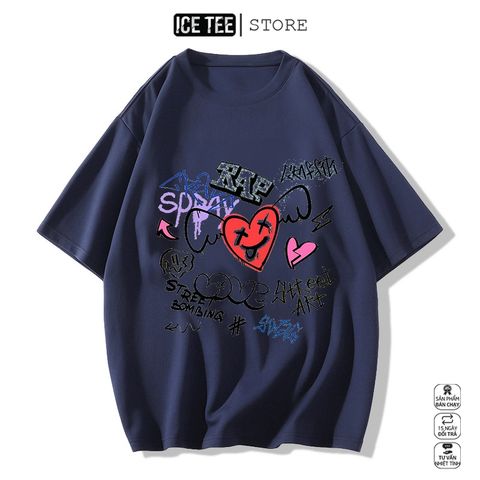 Áo Thun Nữ, Áo Phông Nam Nữ Unisex Tay Lỡ ICETEE Mã i17 Hình in Trái Tim Cute Chất Cotton Form Rộng Phong Cách Ulzzang