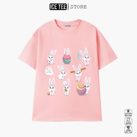Áo Thun Nữ, Áo Phông Nam Nữ Unisex Tay Lỡ ICETEE Mã i19 Hình in Thỏ Con Cute Chất Cotton Form Rộng Phong Cách Ulzzang
