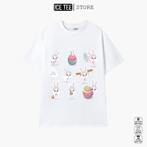 Áo Thun Nữ, Áo Phông Nam Nữ Unisex Tay Lỡ ICETEE Mã i19 Hình in Thỏ Con Cute Chất Cotton Form Rộng Phong Cách Ulzzang