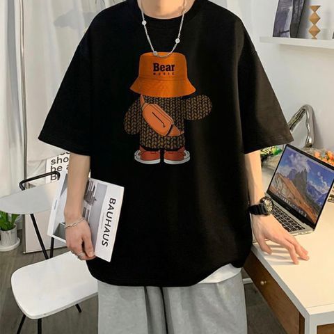 Áo thun ICETEE Gấu đeo túi chéo, Áo Phông, Áo Unisex, 100% Cotton, Tay Lỡ Form Oversize i63